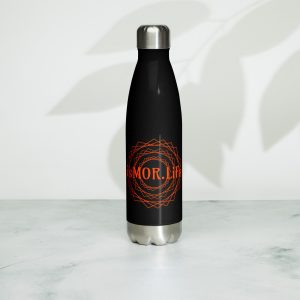 isMOR.Life Logo Stainless steel water bottle OrangeRed on Black