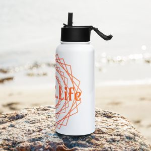 isMOR.Life Logo Stainless steel water bottle with a straw lid OrangeRed on White