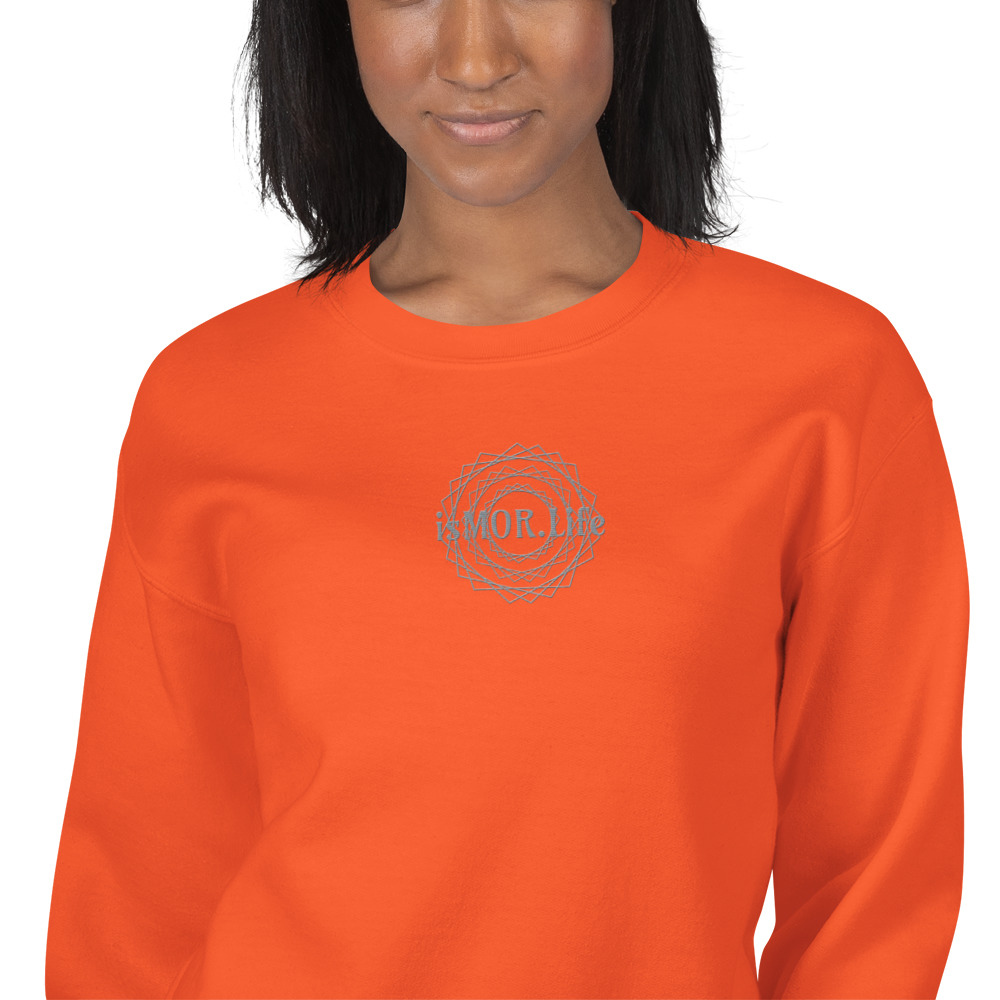 isMOR life logo Embroidered Unisex Sweatshirt Gray on Orange